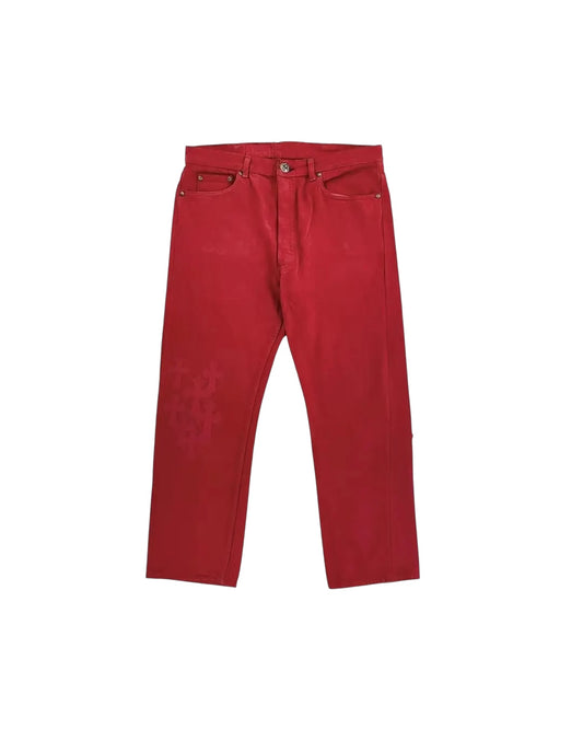 Chrome Hearts LEVI NY Limited Red Cross Leather Patch Jeans