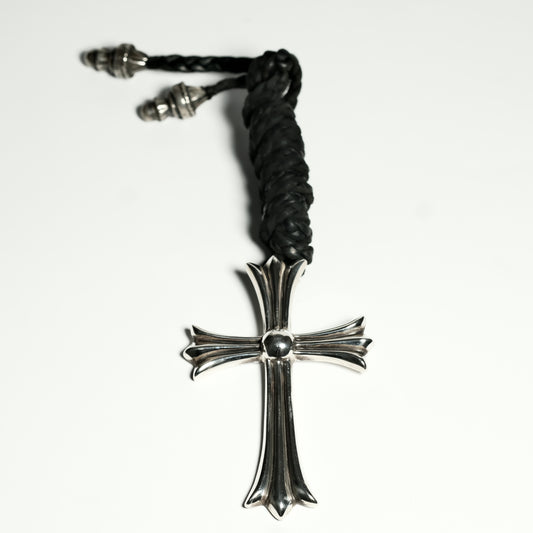 Chrome Hearts CH CROSS LARGE W LEATHER BRAID necklace