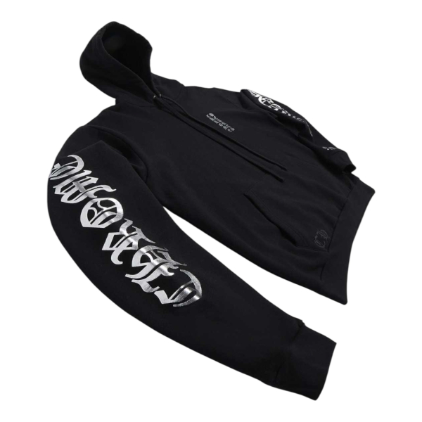 CHROME HEARTS LETTERS SLEEVE FLEECE PULLOVER HOODIE "Black/Metal" - XL