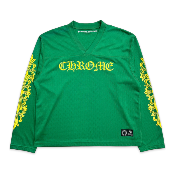CHROME HEARTS  SPORTS MESH LONG SLEEVE WARM UP JERSEY “GREEN/YELLOW” - L