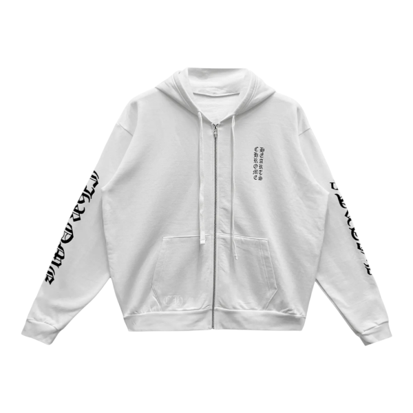 Chrome Hearts  Monogram Vertical Logo Zip Up Hoodie “White/Black” - L