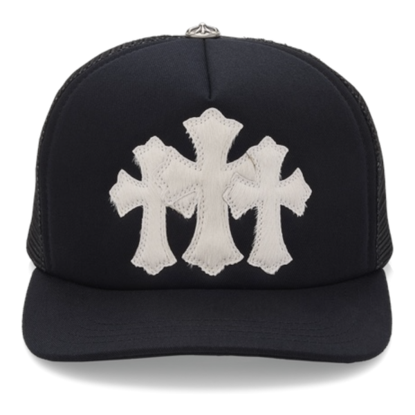 Chrome Hearts Trucker Hat Triple Cross White Pony Hair “Black/White” - OS