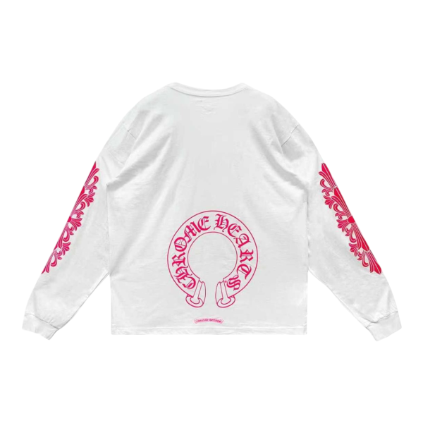 Chrome Hearts LONG SLEEVE POCKET HORESHOE FLORAL “White/Pink” - XL