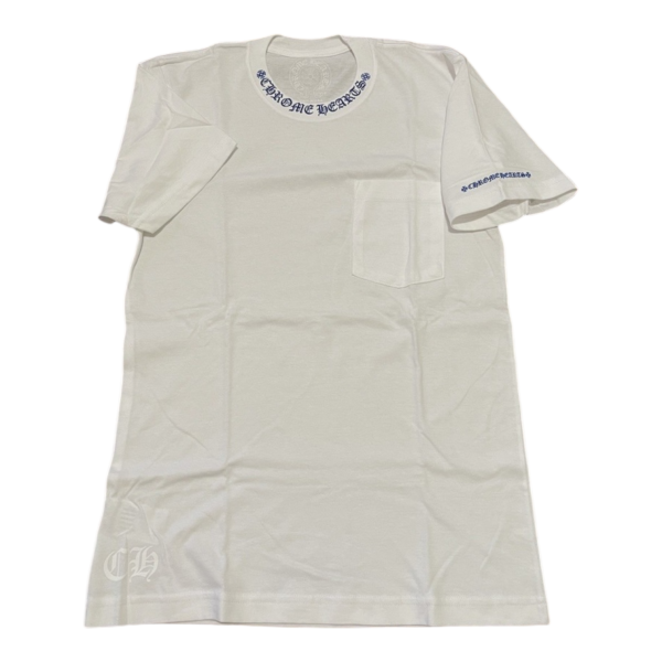 Chrome Hearts BLUE NECK LOGO SHORT SLEEVE T-SHIRT TEE “White/Blue” - L