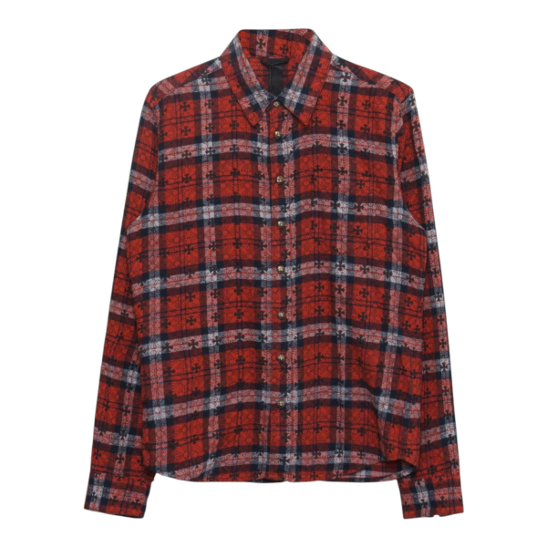 Chrome Hearts LOOSE END Cross Patch Cotton Flannel Shirt - S