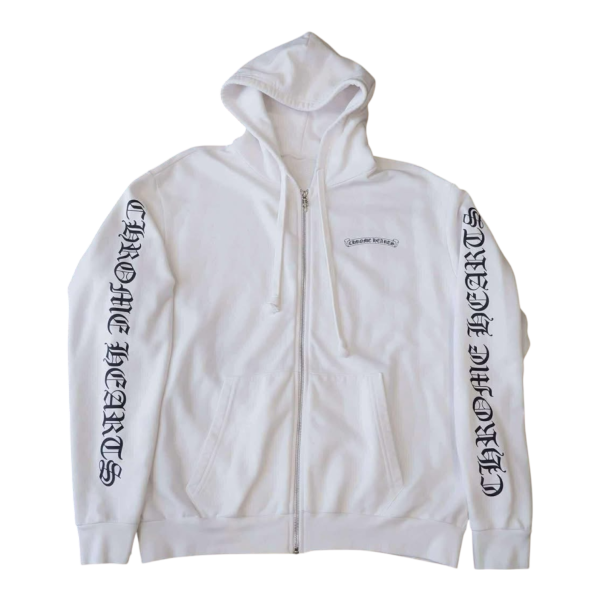 Chrome Hearts VERTICAL ZIP UP HOODIE “White/Black” - L