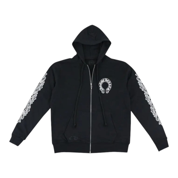 Chrome Hearts Horseshoe Floral Cross-Sleeve Zip Up Hoodie “Black/White” - L