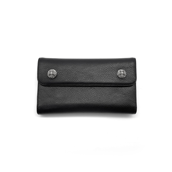 Chrome Hearts WAVE CROSS BALL LEATHER HEAVY LONG WALLET “ Black”