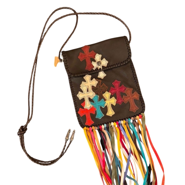Chrome Hearts MULTICOLOR CROSS PATCH LEATHER FRINGE CROSSBODY BAG